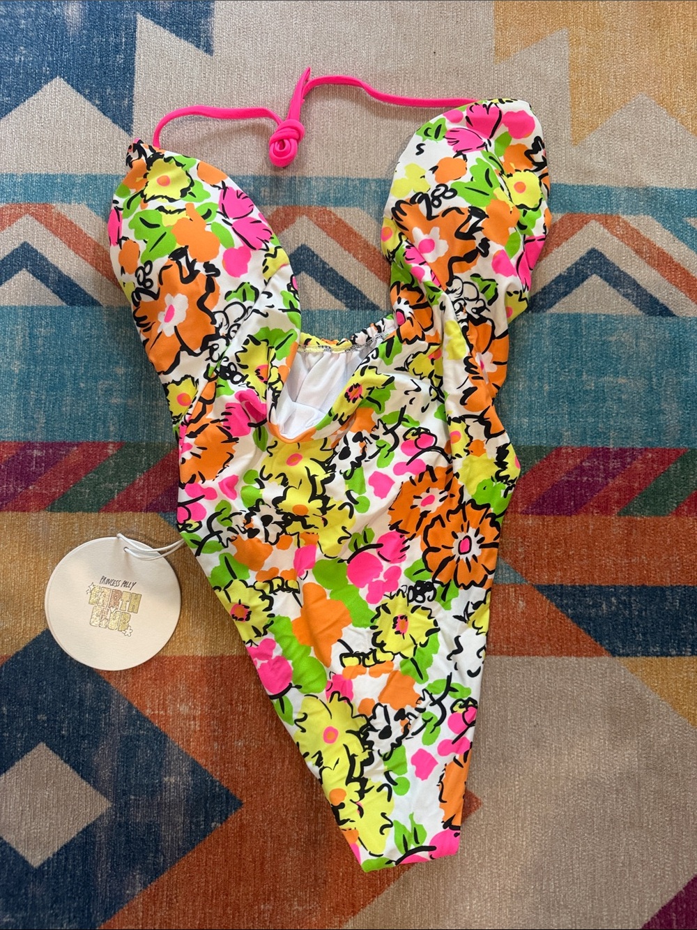 Princess Polly Neon Floral One-Piece Swimsuit - Pink, Orange, Green